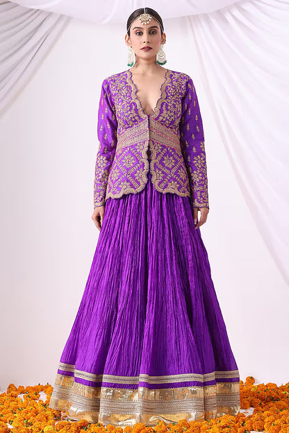 Violet Crushed Silk Skirt Set