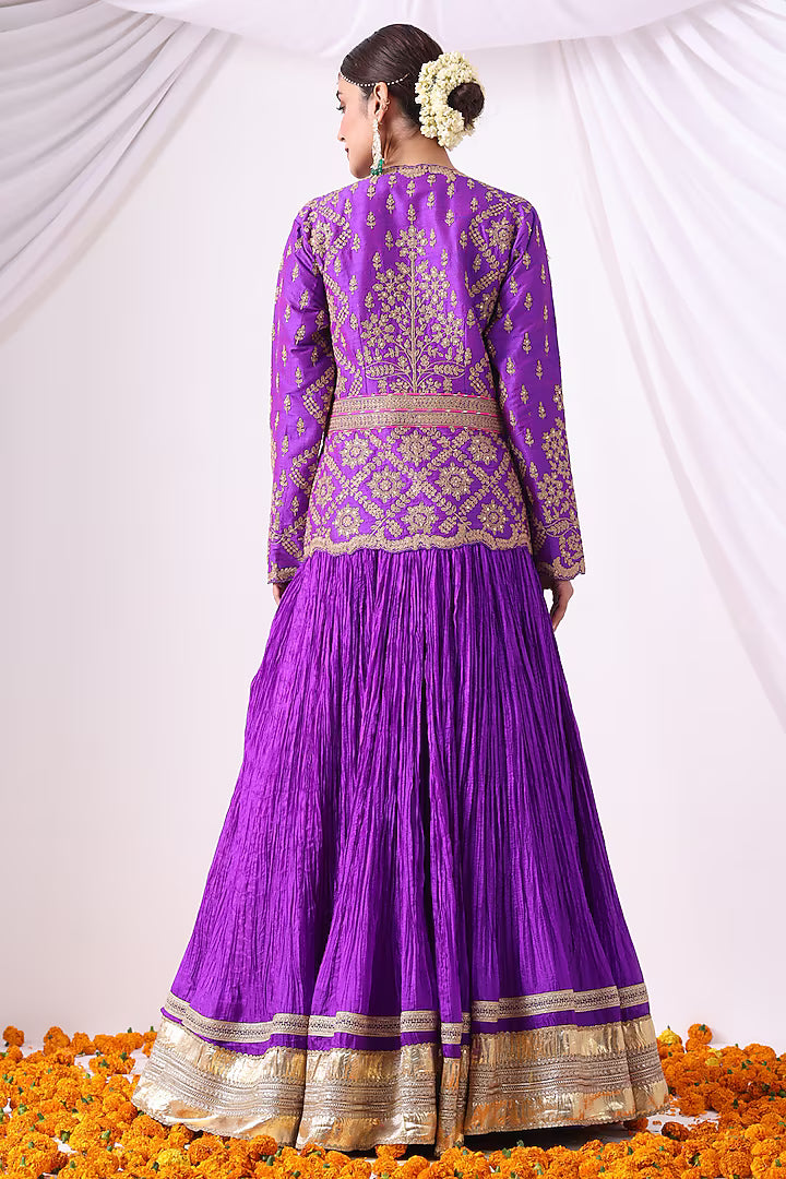 Violet Crushed Silk Skirt Set