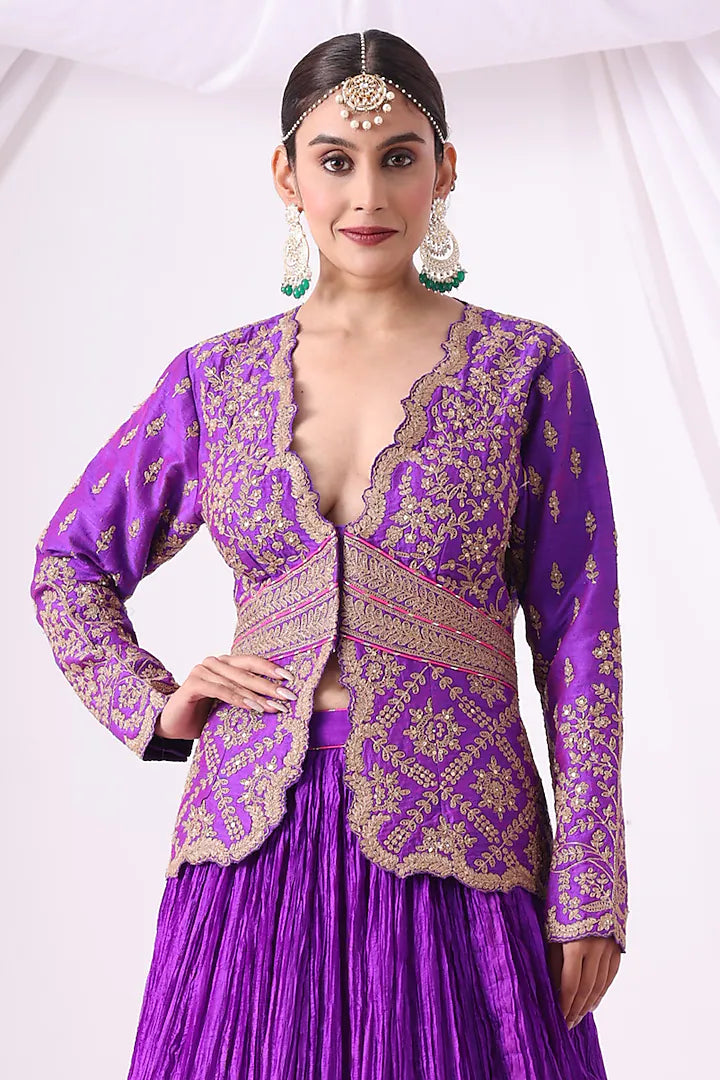 Violet Crushed Silk Skirt Set