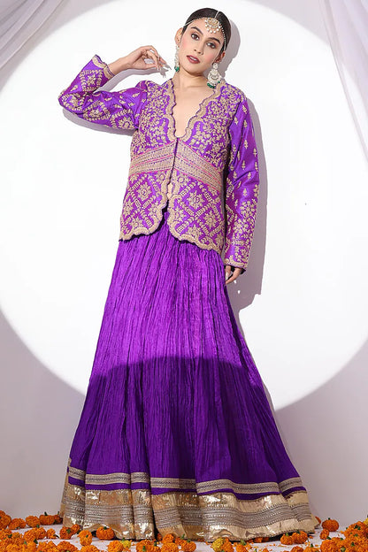 Violet Crushed Silk Skirt Set
