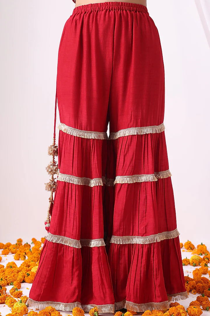 Red Dola Silk Gharara Set