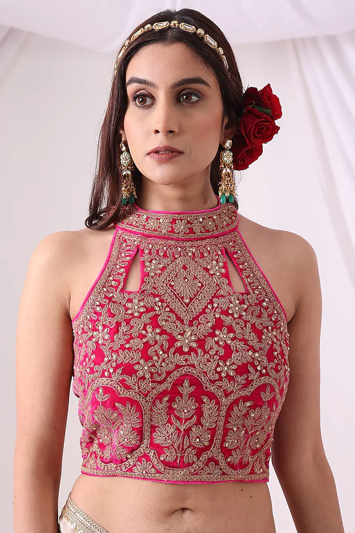 Ivory Georgette & Organza Zari Embroidered Ruffled Draped Saree Set
