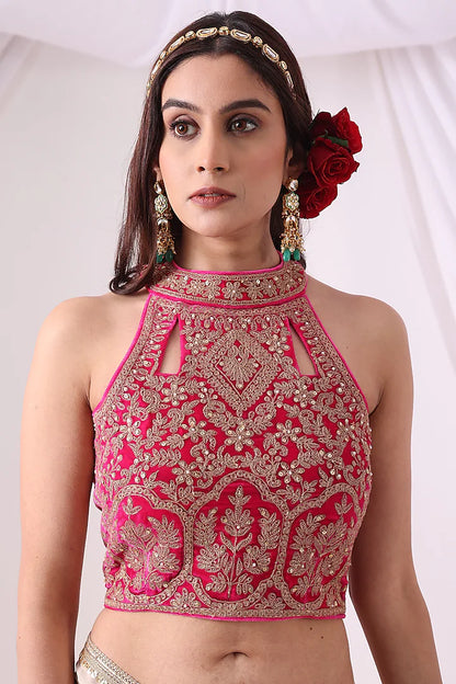 Ivory Georgette & Organza Zari Embroidered Ruffled Draped Saree Set
