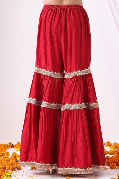 Maroon Dola Silk Zari Embroidered Gharara Set