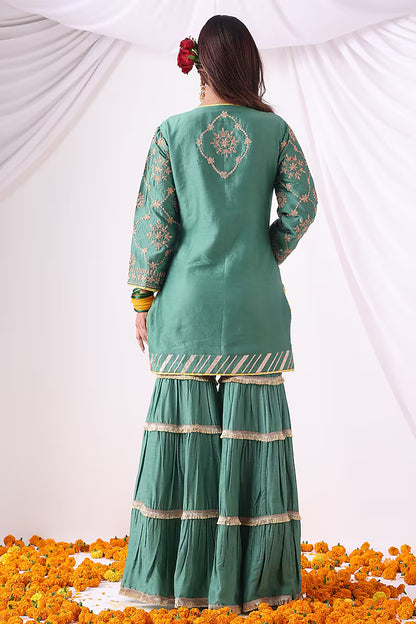 Serene Green Dola Silk Gharara Set