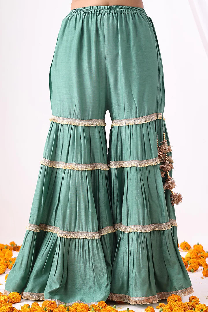 Serene Green Dola Silk Gharara Set