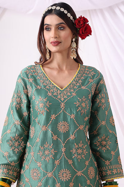 Serene Green Dola Silk Gharara Set