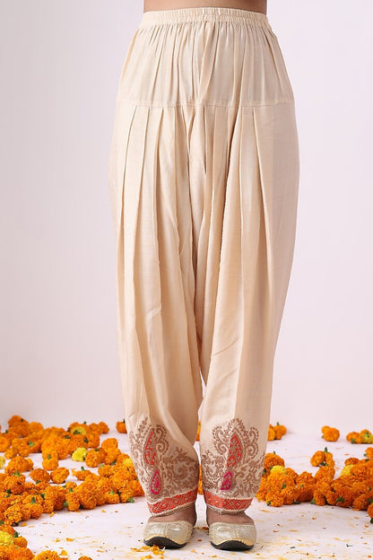 Beige Banarasi Chanderi Zari Embroidered Kurta Set