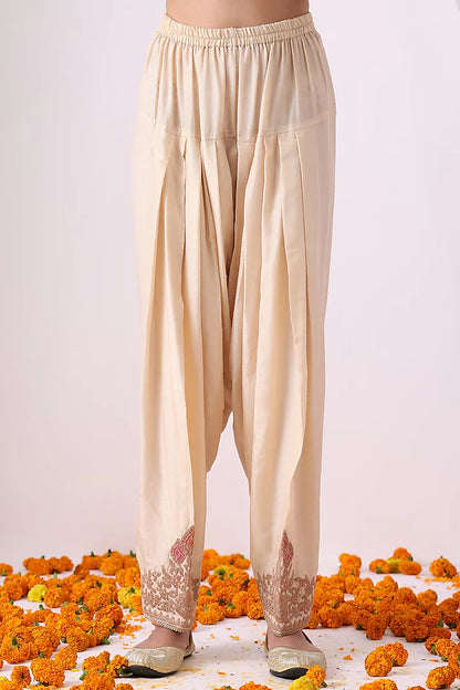 Beige Banarasi Chanderi Zari Embroidered Kurta Set