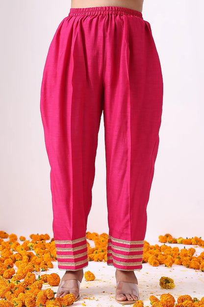 Magenta Banarasi Chanderi Threadwork Kalidar Kurta Set