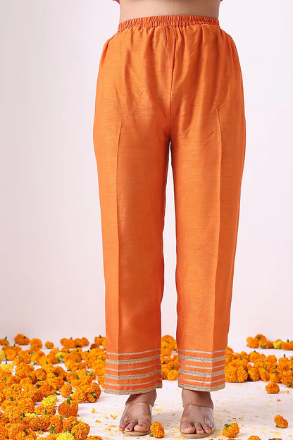 Orange Banarasi Chanderi Zari Embroidered Kurta Set