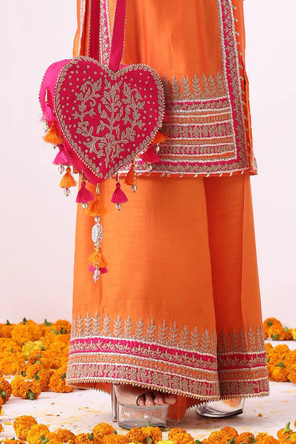 Orange Banarasi Chanderi Zari Embroidered Jacket Set