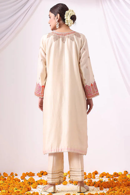 Ivory Banarasi Chanderi Zari Embroidered Kurta Set
