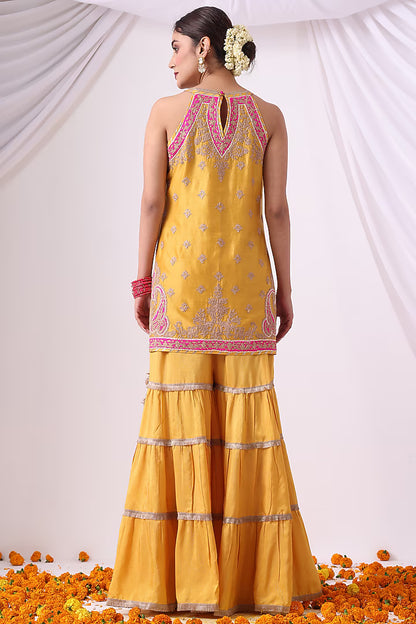 Mustard Dola Silk Gharara Set