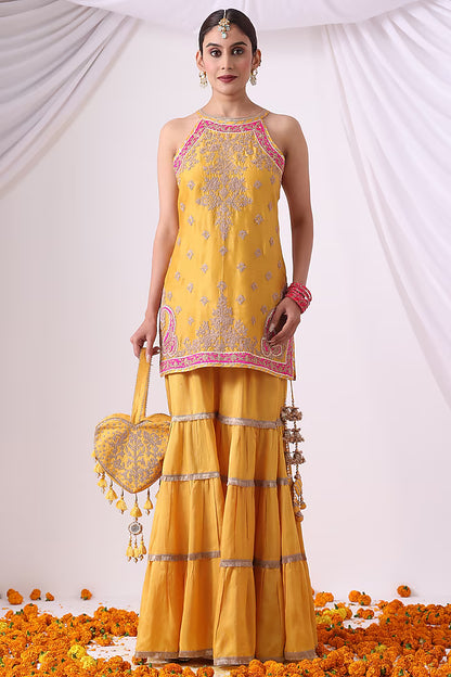 Mustard Dola Silk Gharara Set