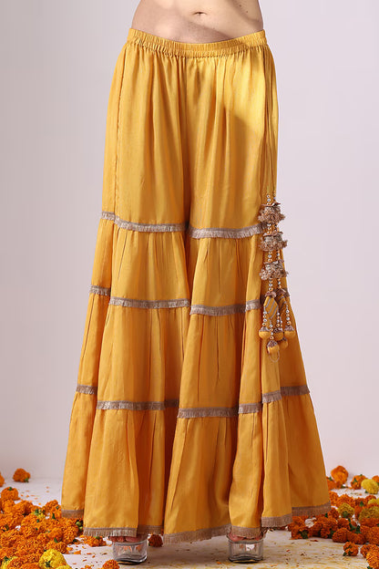 Mustard Dola Silk Gharara Set