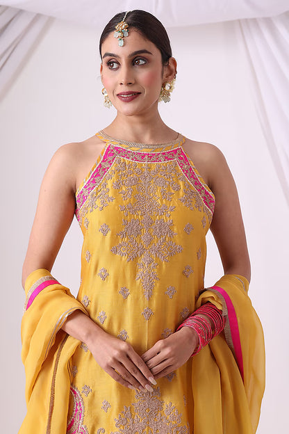 Mustard Dola Silk Gharara Set