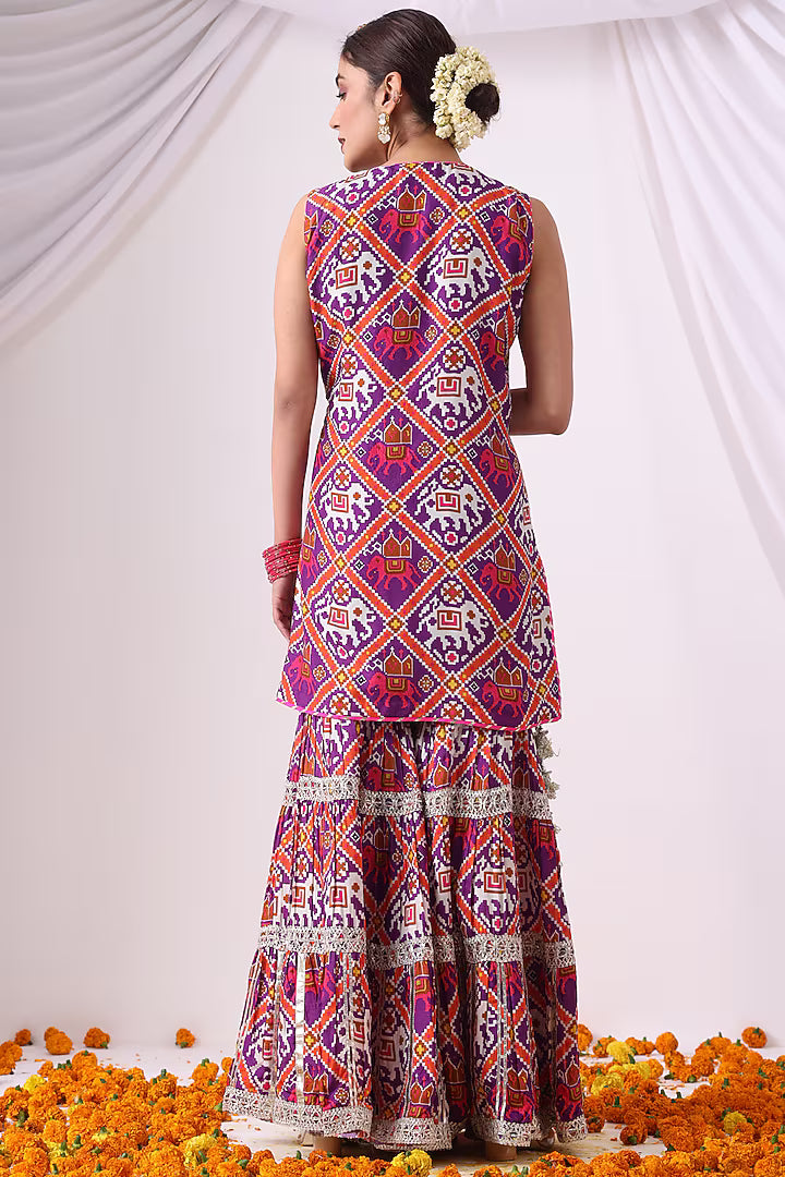 Purple Dola Silk Digital Printed Gharara Set