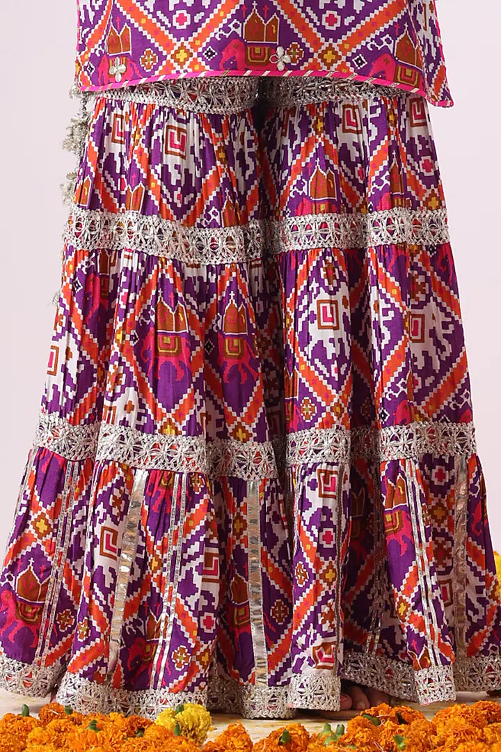 Purple Dola Silk Digital Printed Gharara Set