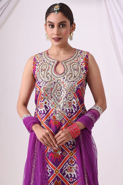 Purple Dola Silk Digital Printed Gharara Set