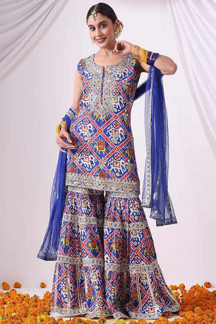 Blue Dola Silk Digital Printed Gharara Set