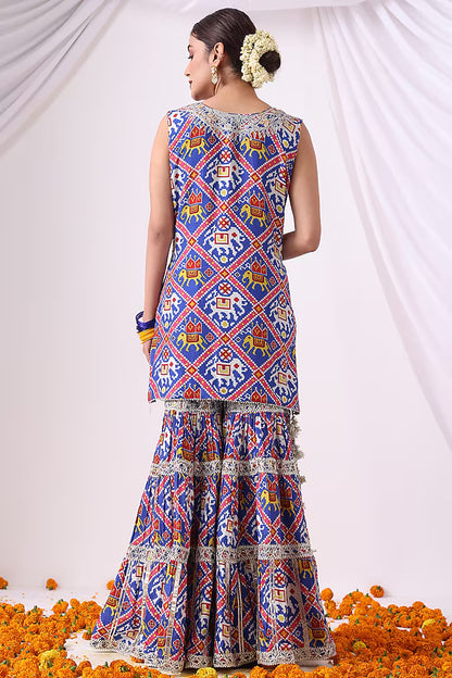 Blue Dola Silk Digital Printed Gharara Set