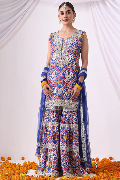 Blue Dola Silk Digital Printed Gharara Set