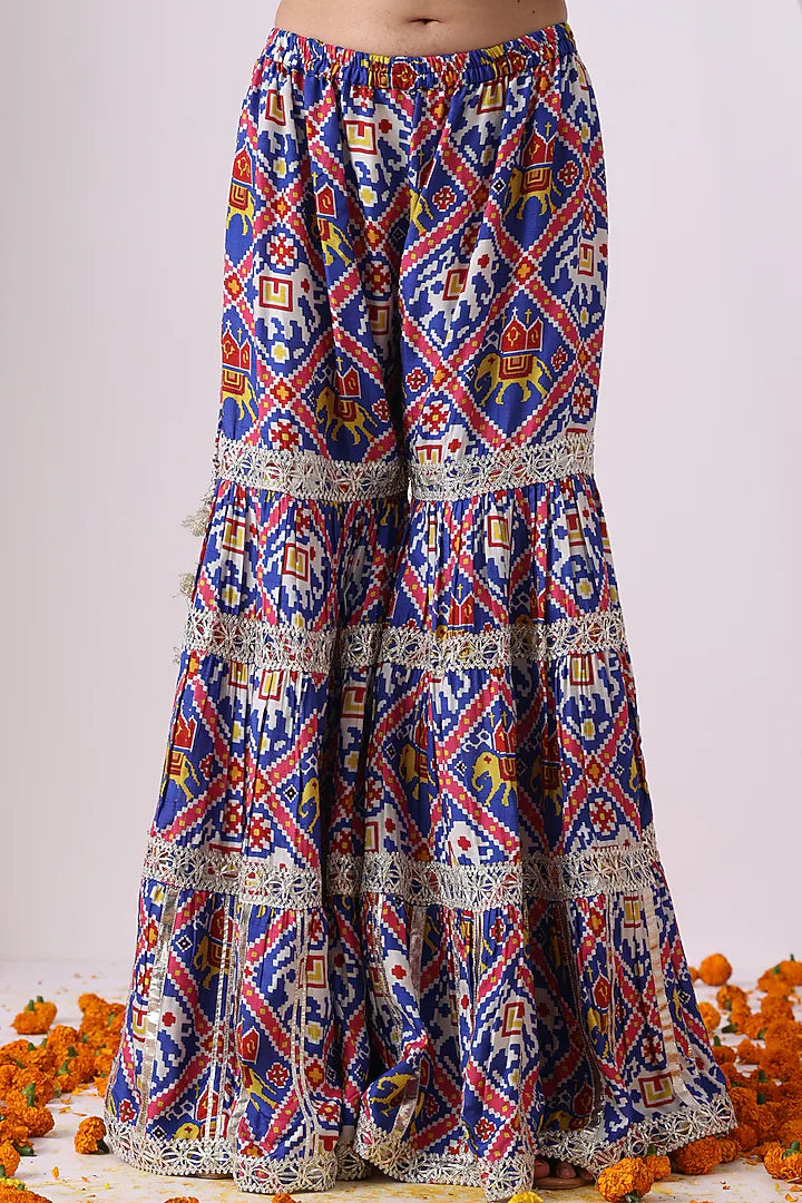 Blue Dola Silk Digital Printed Gharara Set