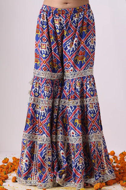 Blue Dola Silk Digital Printed Gharara Set