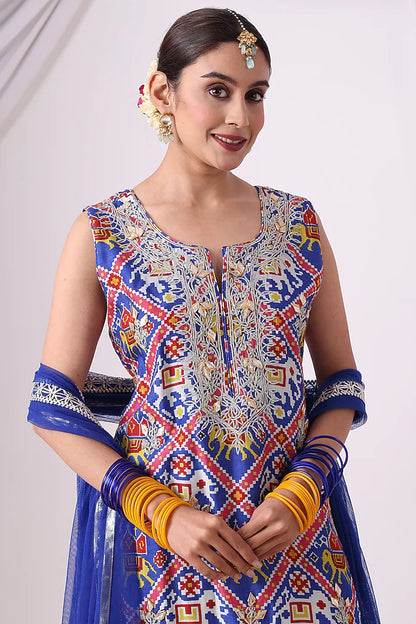 Blue Dola Silk Digital Printed Gharara Set