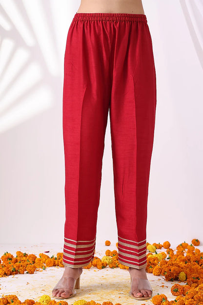 Red Chanderi Zari Embroidered Kurta Set