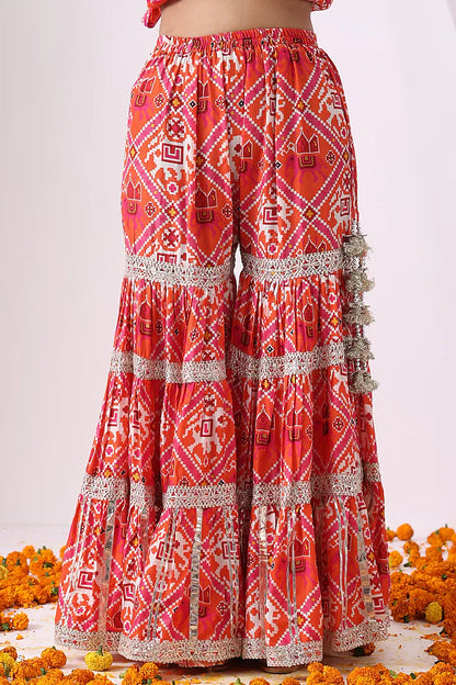 Orange & Pink Dola Silk Digital Printed Gharara Set