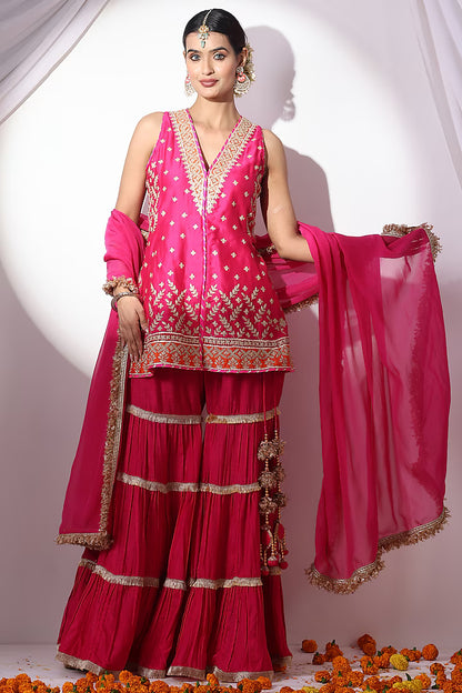 Magenta Dola Silk Sharara Set