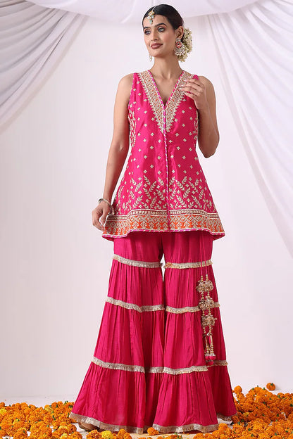 Magenta Dola Silk Sharara Set