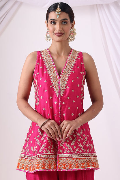 Magenta Dola Silk Sharara Set