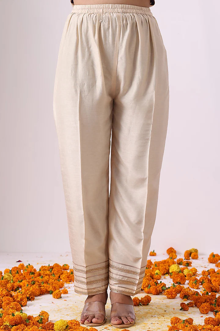 Ivory Chanderi Zari Embroidered Kurta Set