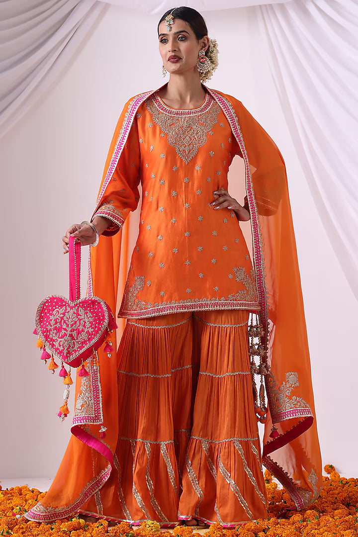 Orange Dola Silk Gharara Set