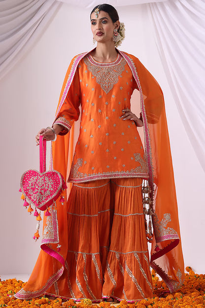 Orange Dola Silk Gharara Set