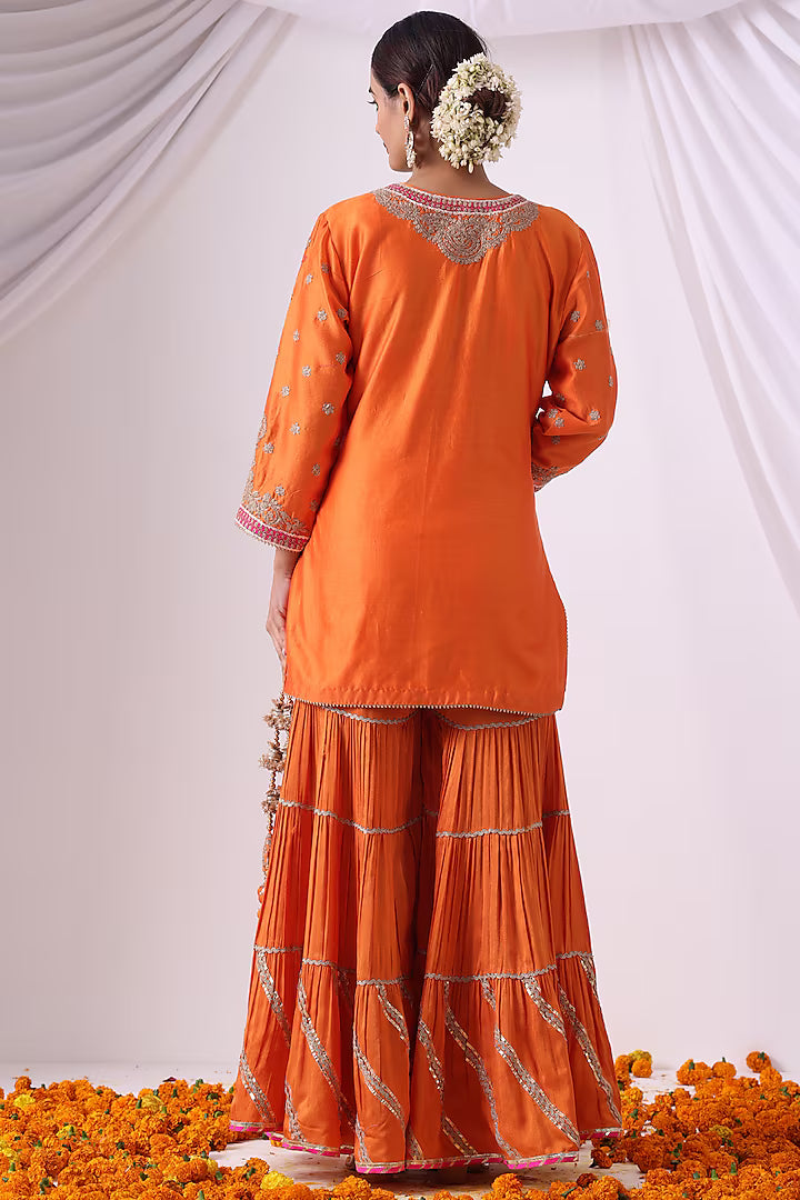 Orange Dola Silk Gharara Set