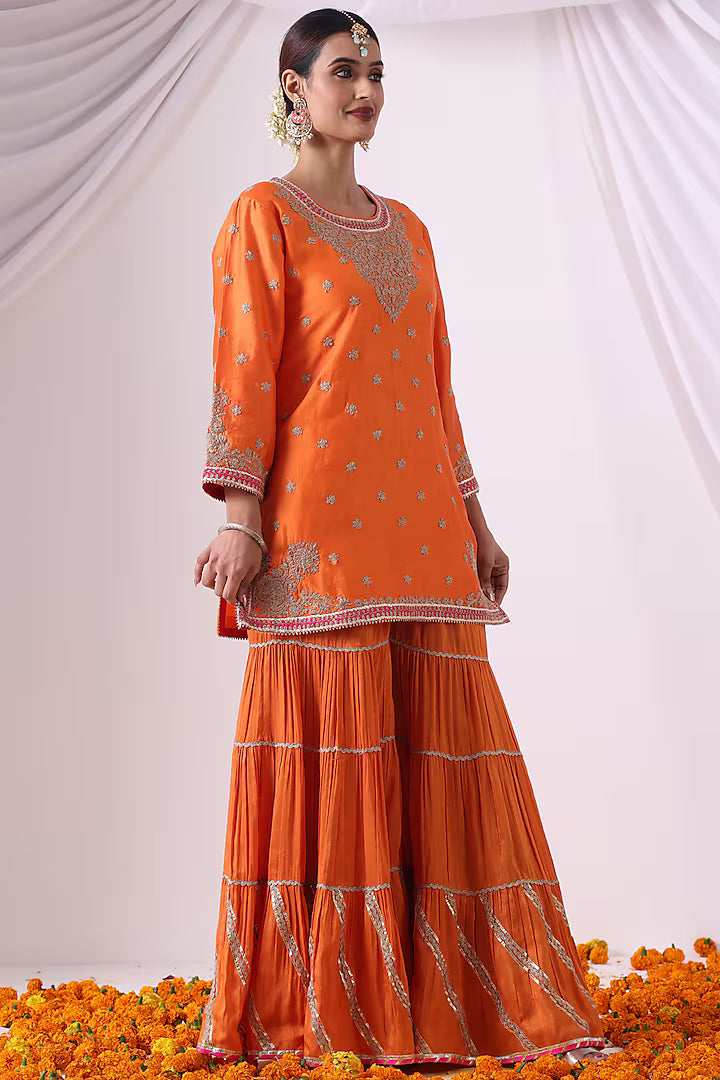 Orange Dola Silk Gharara Set