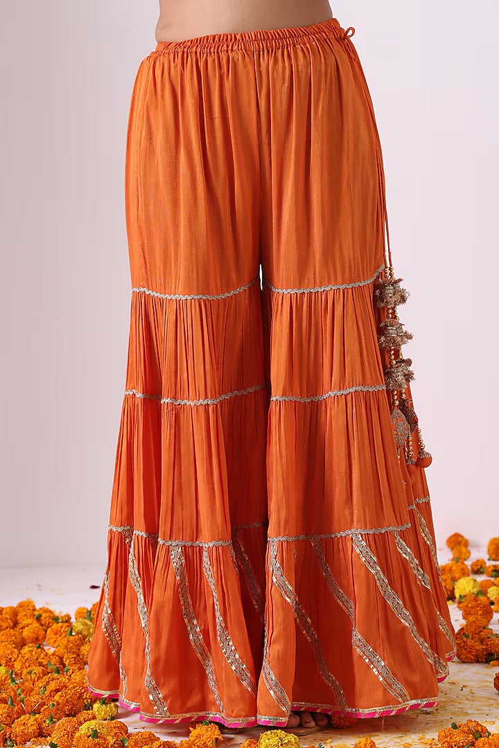 Orange Dola Silk Gharara Set