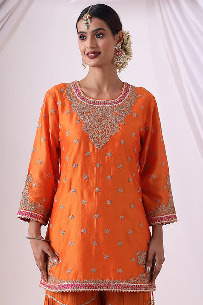 Orange Dola Silk Gharara Set
