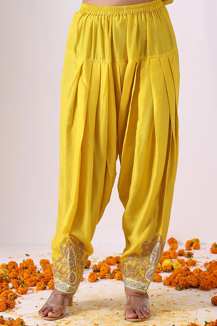 Yellow Chanderi Zari Embroidered Choga Kurta Set