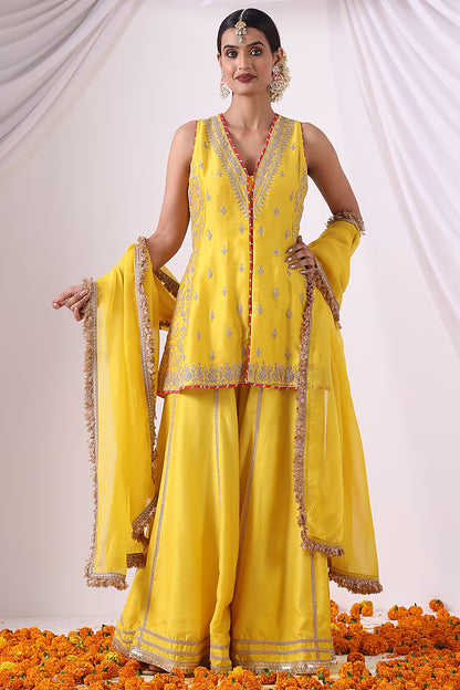 Yellow Dola Silk Sharara Set