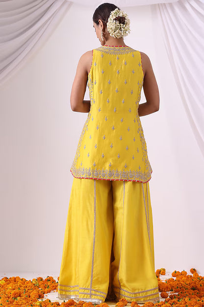 Yellow Dola Silk Sharara Set