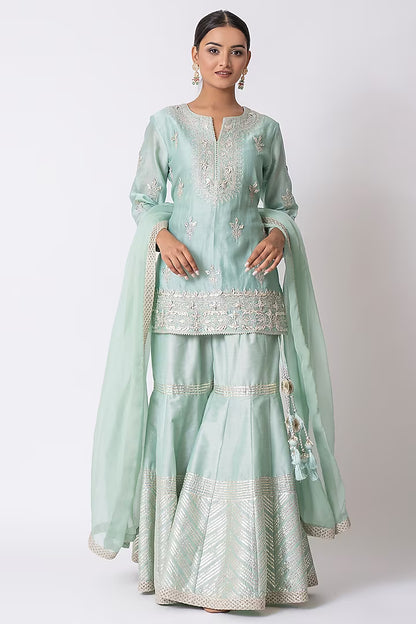 Sea Green Banarasi Katan Silk Gota Work Gharara Set