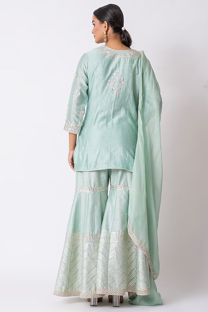 Sea Green Banarasi Katan Silk Gota Work Gharara Set
