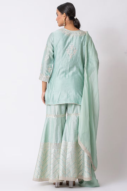 Sea Green Banarasi Katan Silk Gota Work Gharara Set
