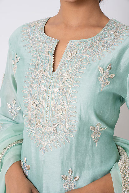 Sea Green Banarasi Katan Silk Gota Work Gharara Set