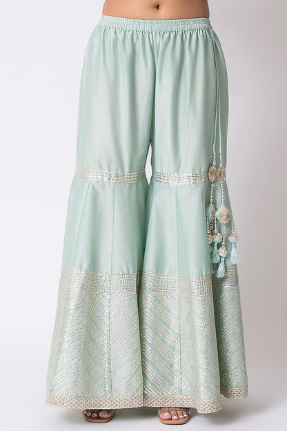Sea Green Banarasi Katan Silk Gota Work Gharara Set